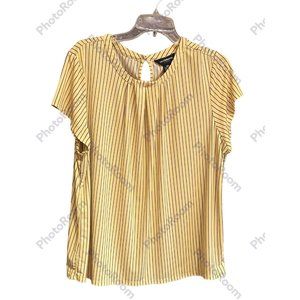 Liz Claiborne Blouse Yellow with Black Stripes XXL Short Sleeves Pleated